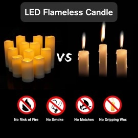 Flameless Flickering Candles Battery Operated LED Candles Set of 12 Ivory Candles with Remote