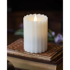 Fluted Seasonal Realistic Motion Flameless Electric LED Pillar Candle | 3D Moving Flame | Adjustable Brightness 