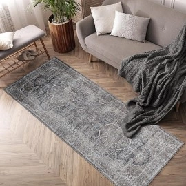 Machine Washable 2'6x6'6 Area Rug with Non Slip Backing for Living Room, Bedroom, Bathroom, Kitchen, Printed Vintage Home Decor