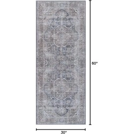 Machine Washable 2'6x6'6 Area Rug with Non Slip Backing for Living Room, Bedroom, Bathroom, Kitchen, Printed Vintage Home Decor